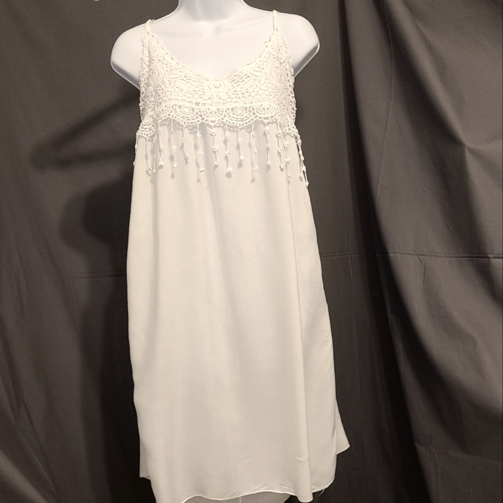 Woman's White Summer Dress with Crochet top, Size L